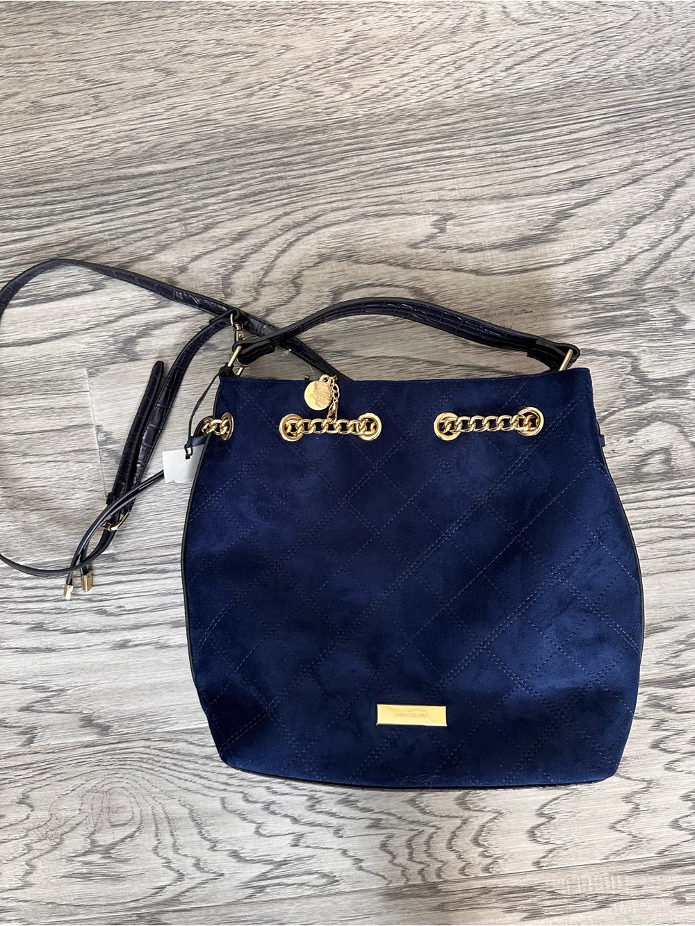 River Island Navy Quilted Shoulder Bag with Gold Chain Detail